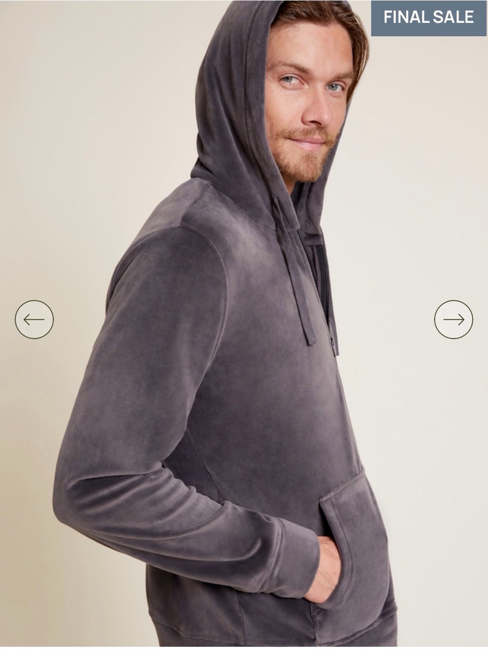 L Barefoot Dreams LuxeChic® Hoodie Carbon Grey velour